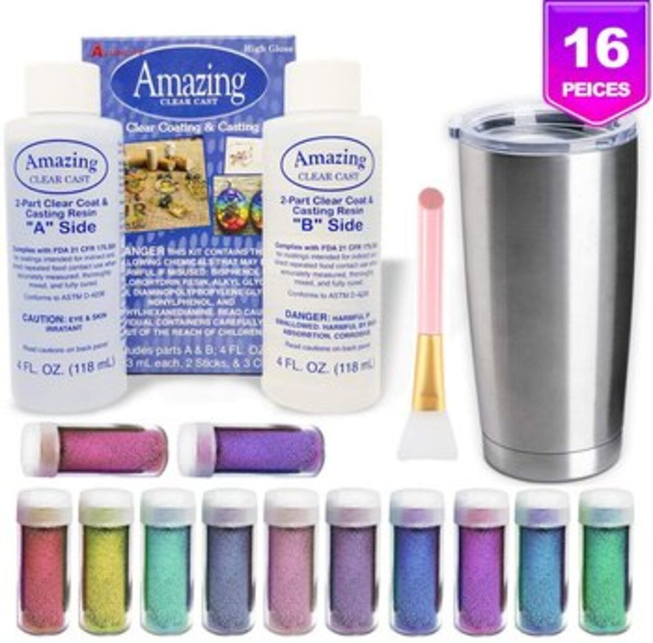 Epoxy Tumblers Kit with Glitter for Tumblers, Includes Amazing Clear Cast Epoxy for Tumblers, Silicone Epoxy Resin Brush, Glitter for Tumblers, Epoxy Tumbler Supplies